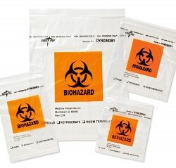 BIOHAZARD PLASTIC BAG FOR LAB SAMPLE 2 اكياس نقل عينات المختبر فتحتين بشعار