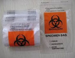 BIOHAZARD PLASTIC BAG FOR LAB SAMPLE 2 اكياس نقل عينات المختبر فتحتين بشعار